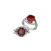 Handcrafted Sterling Silver Garnet Quartz Crimson Rope Elegance Ring With Balinese Detailing.